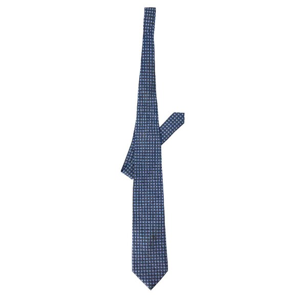 ERMENEGILDO ZEGNA Blue Micro Floret Grid Silk Tie - Picture 1 of 16